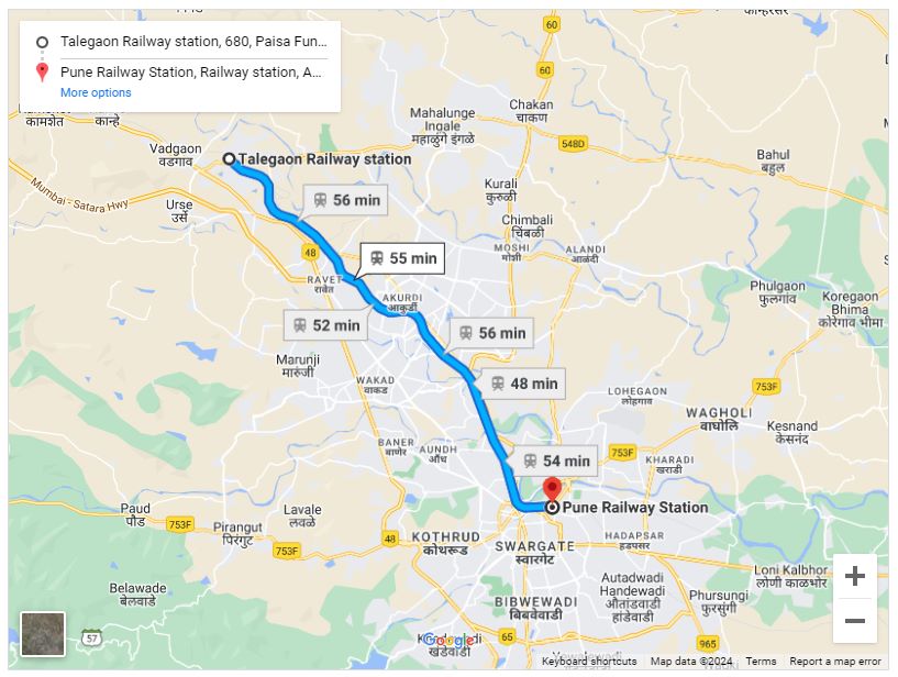 Image showing the Talegaon to Pune local train route map